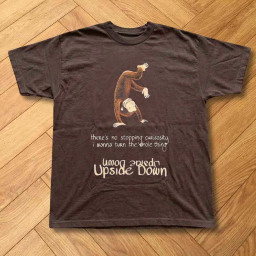 Brown-Curious George Upside Down Quote Graphic Tee